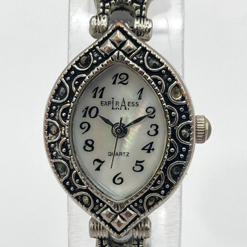 Vtg LA Express Women's Watch MISSING STONE Silver Tone Blue Crystals New Battery